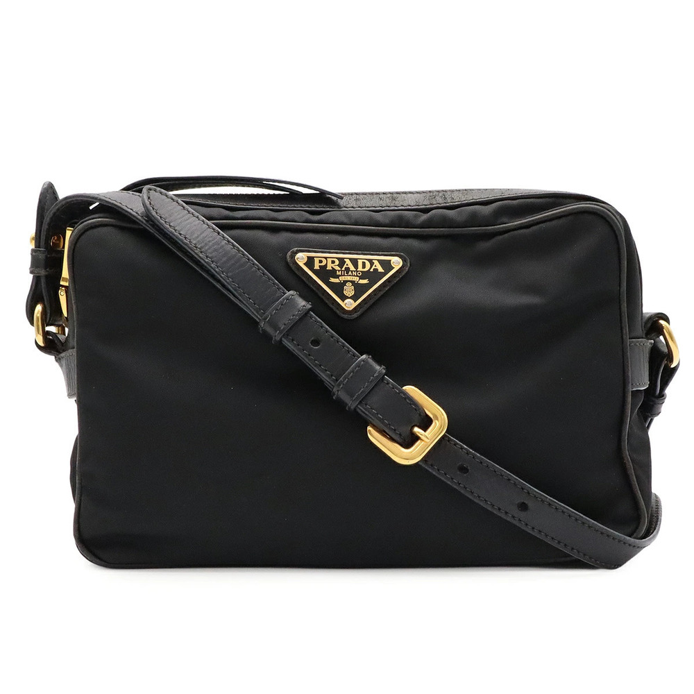 Prada Triangle Crossbody Bag Leather Black Nero Black